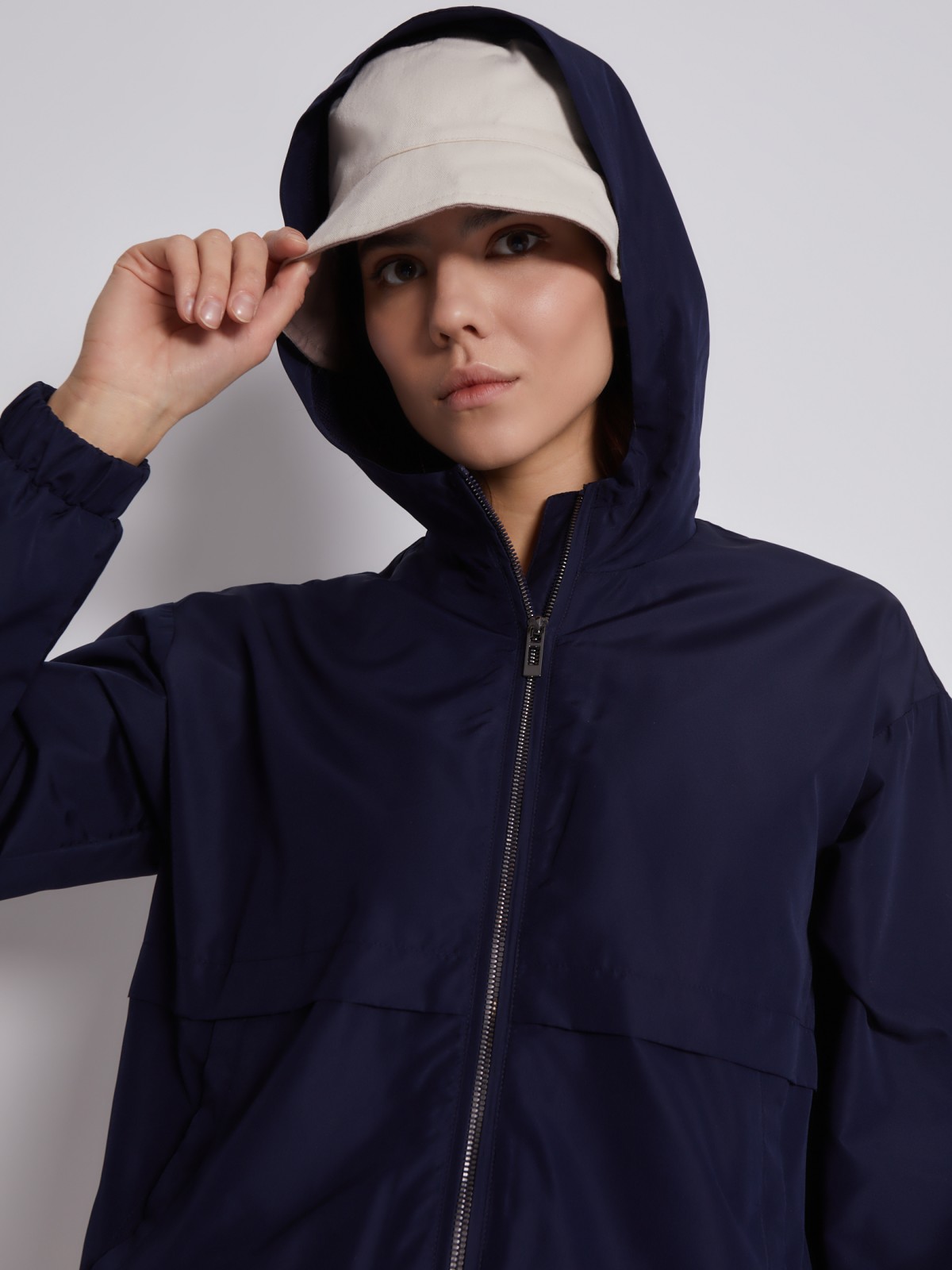 Куртка-ветровка с капюшоном zolla 023215602144, цвет синий, размер XS - фото 5