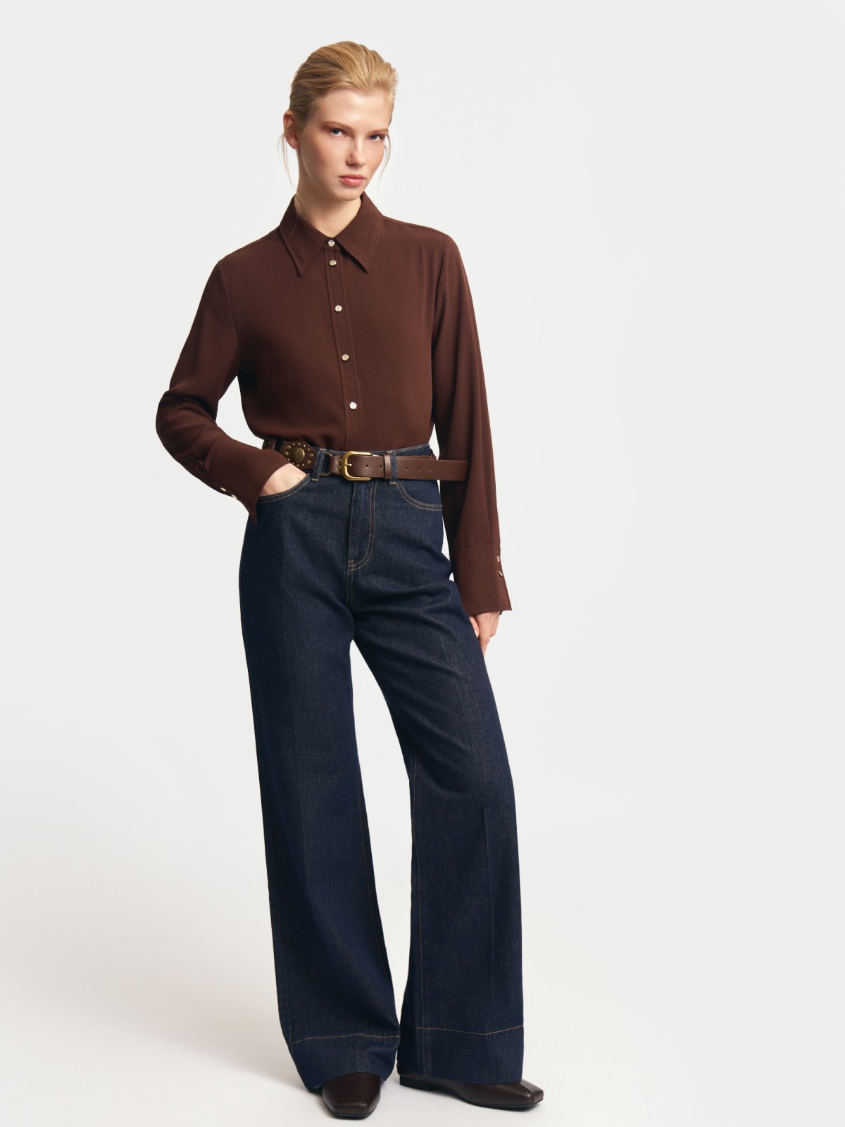 Рубашка прямого фасона с длинным рукавом