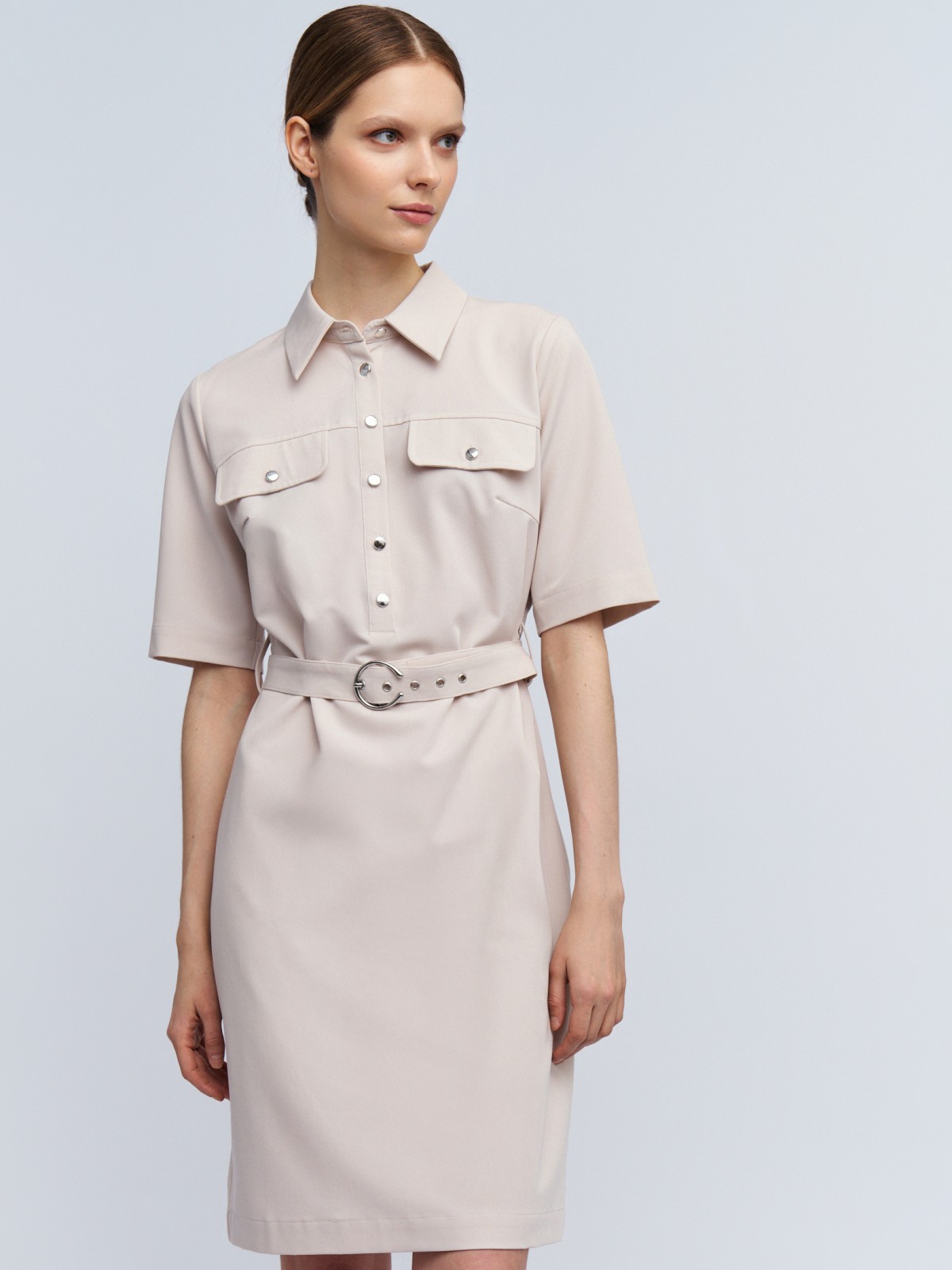 Платье-рубашка с коротким рукавом и ремнём