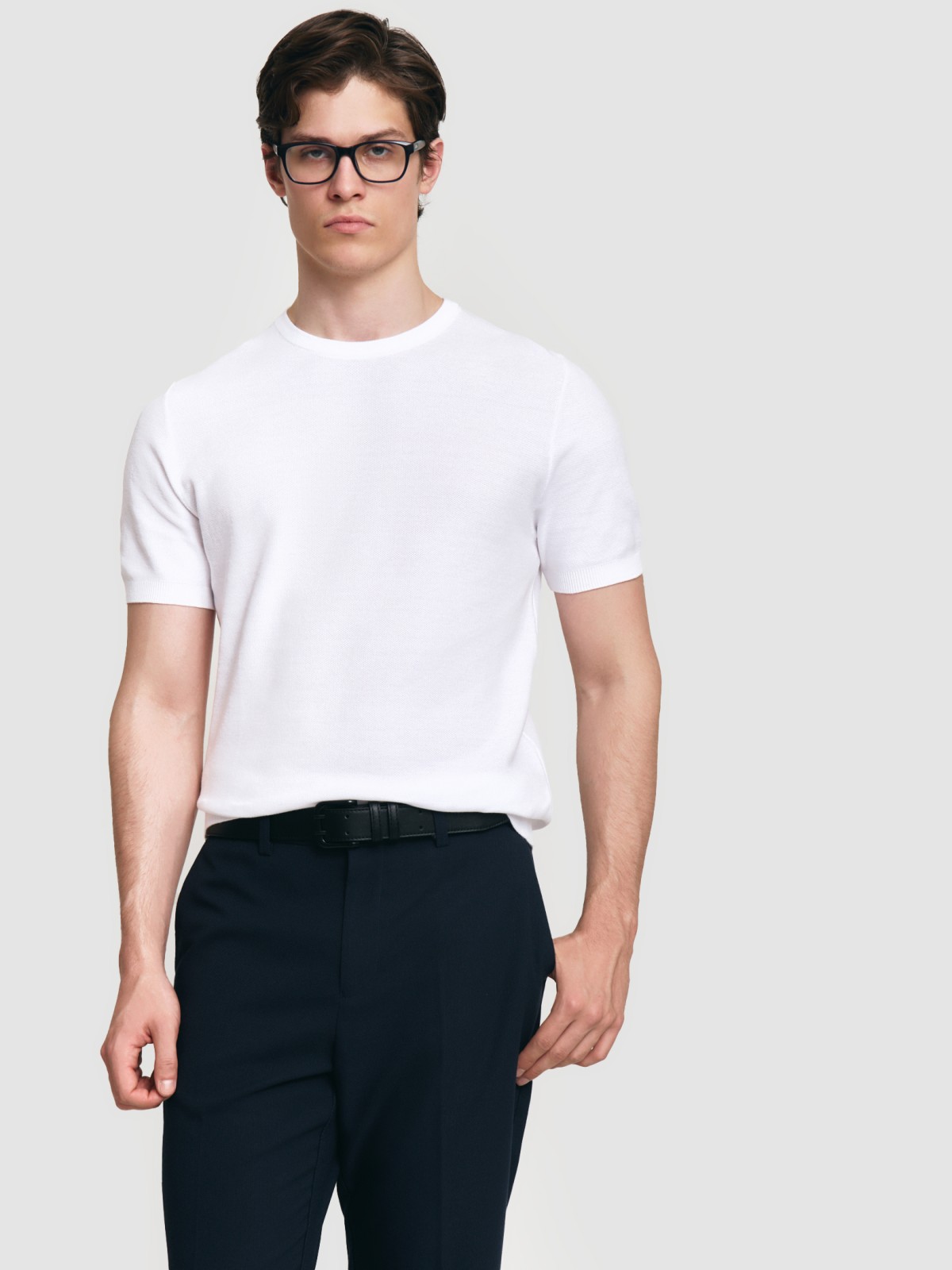 Тонкий трикотажный джемпер из хлопка с коротким рукавом Тонкий трикотажный джемпер из хлопка с коротким рукавом