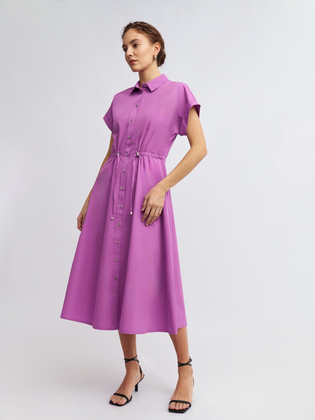 Платье-рубашка миди на кулиске