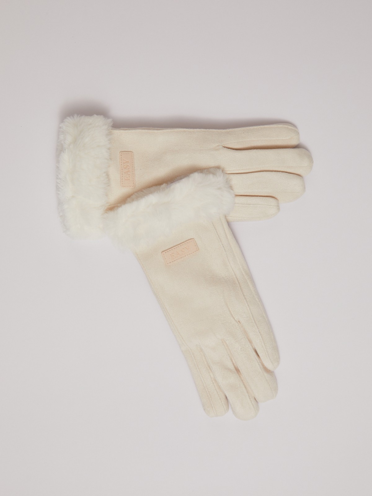 Тёплые перчатки с опушкой и подкладкой из экомеха