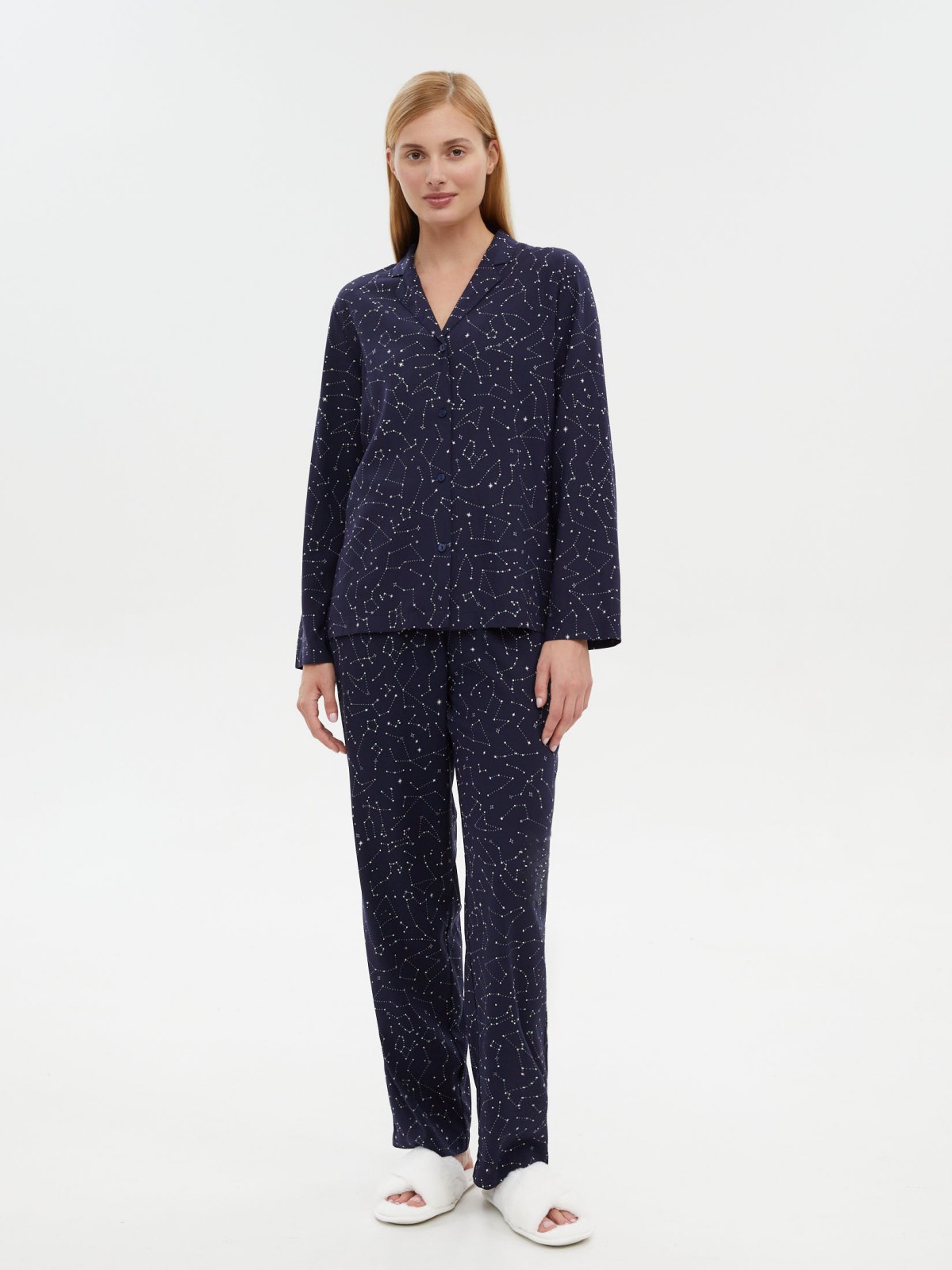 Прямые брюки на резинке с принтом