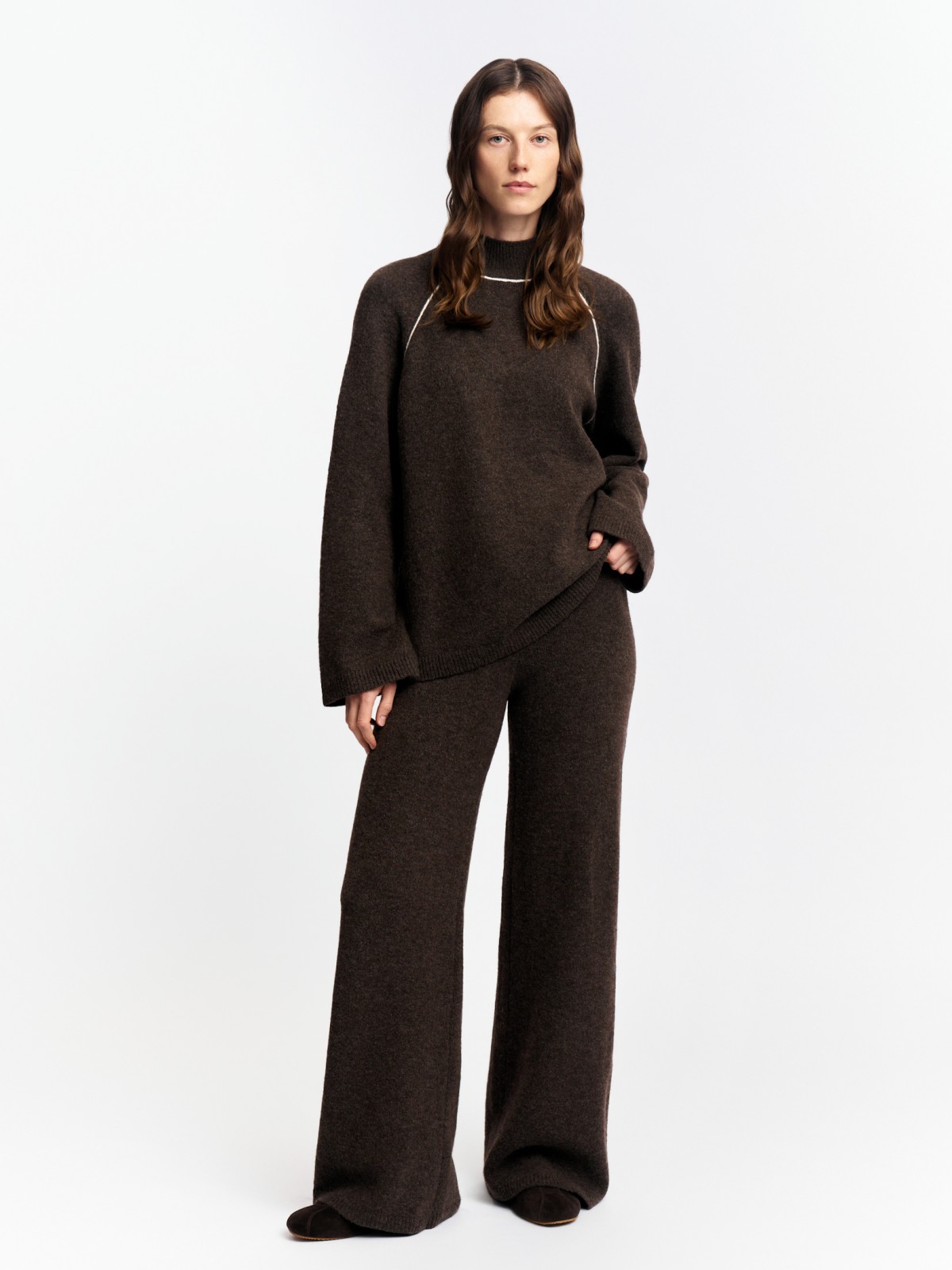 Вязаные брюки на резинке с шерстью