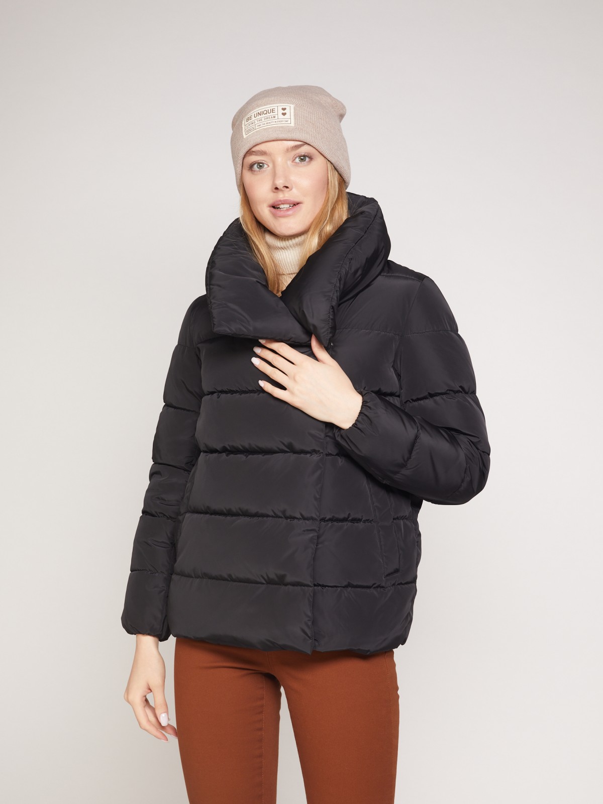 Тёплая куртка с высоким воротником-стойкой zolla 021335102054, цвет черный, размер XS - фото 2