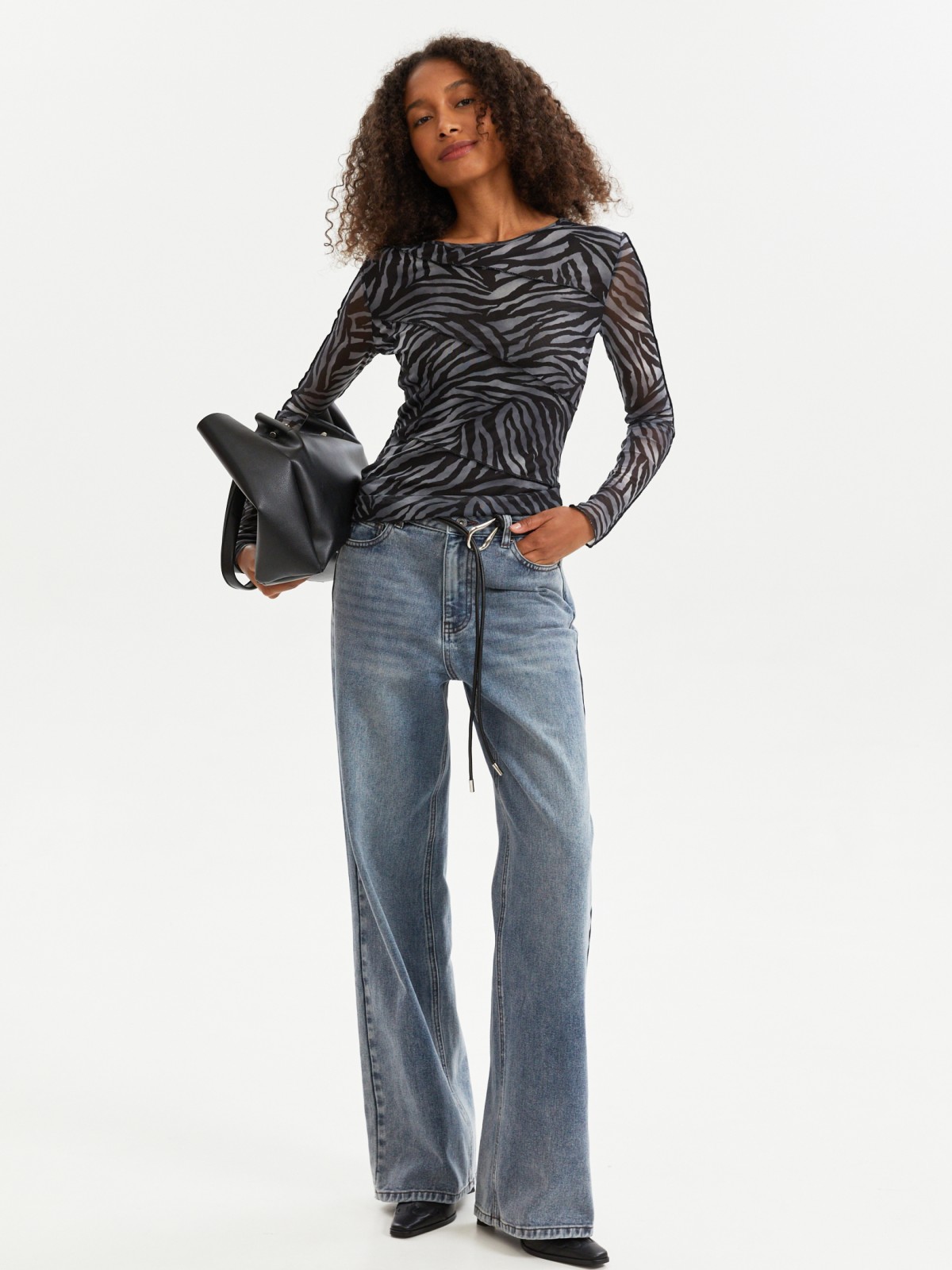 Лонгслив из сетки с принтом