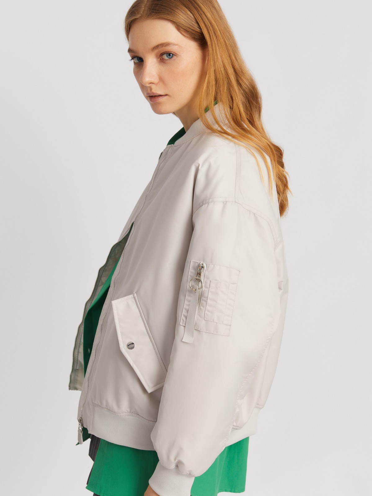 Тёплая куртка-бомбер на синтепоне zolla 024125150234, цвет светло-серый, размер XS - фото 3
