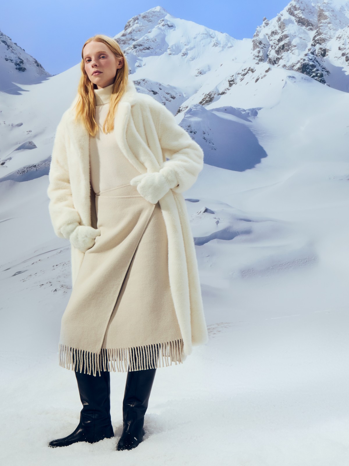 Шерстяная юбка-плед с запахом и бахромой