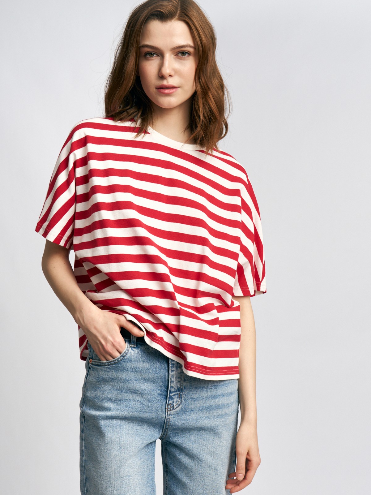 Футболка из хлопка в полоску с коротким рукавом