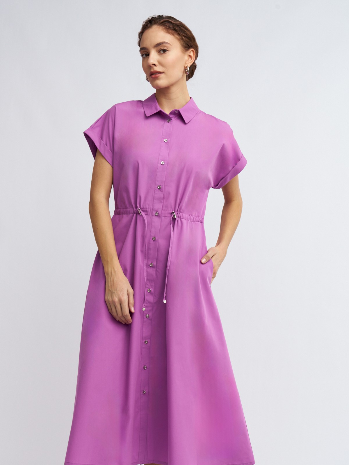 Платье-рубашка миди на кулиске