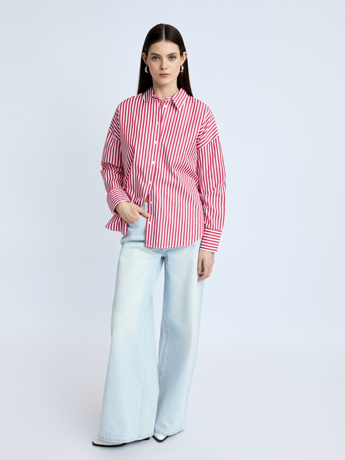 Рубашка оверсайз силуэта с узором в полоску