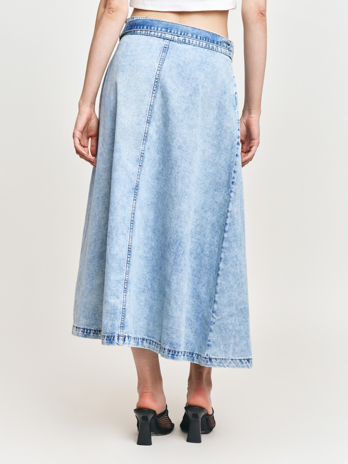 Джинсовая юбка миди из хлопка с запахом