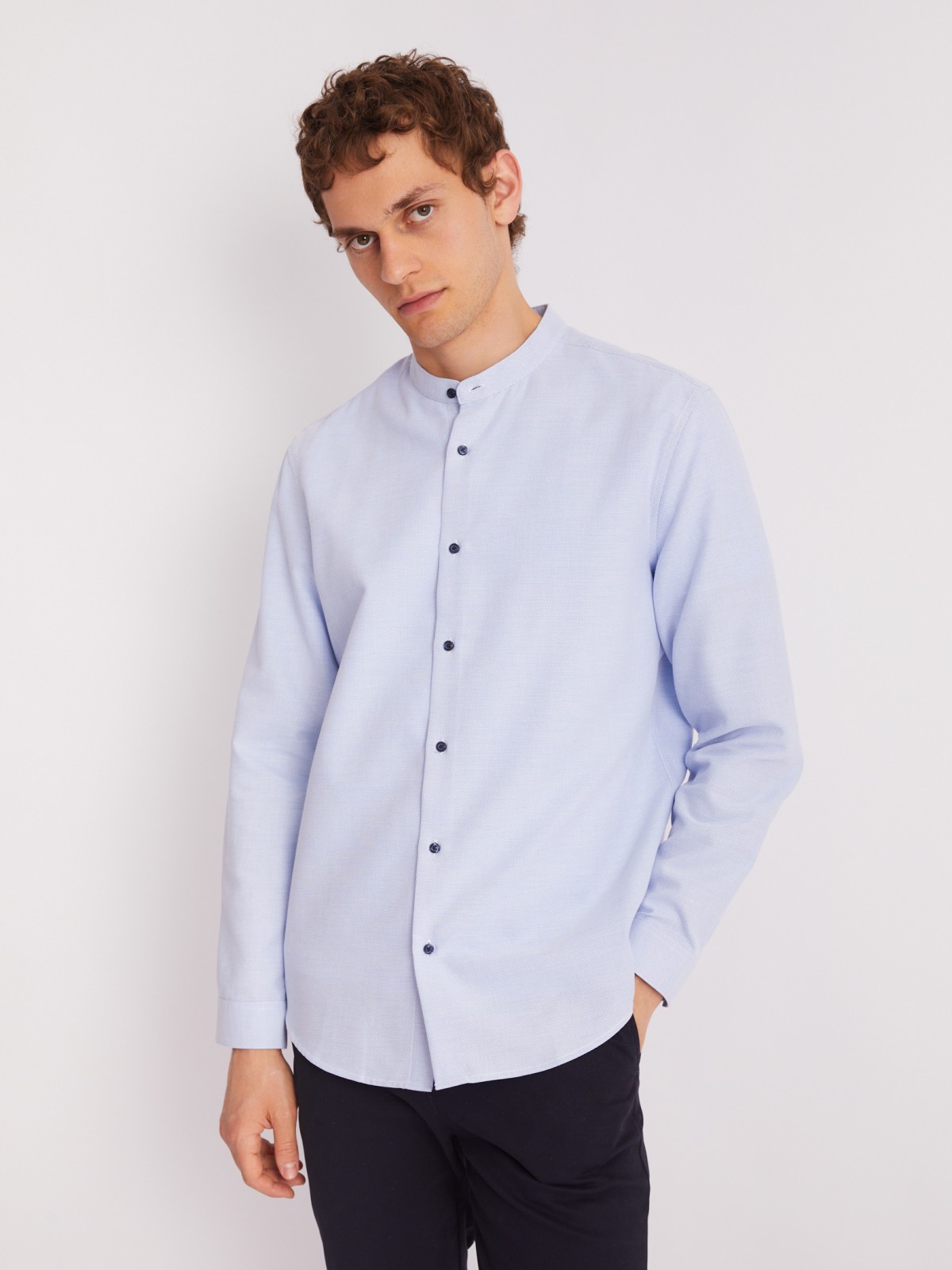 Офисная рубашка с воротником-стойкой и длинным рукавом zolla 013312159023, цвет светло-голубой, размер S - фото 4