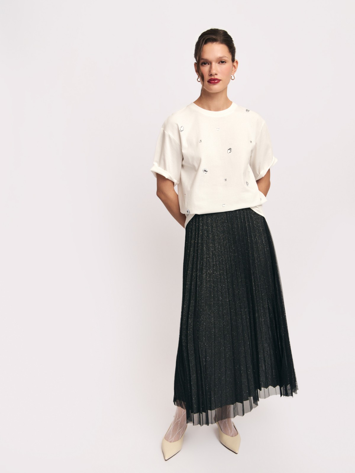 Юбка плиссе из полупрозрачной сетки с блёстками