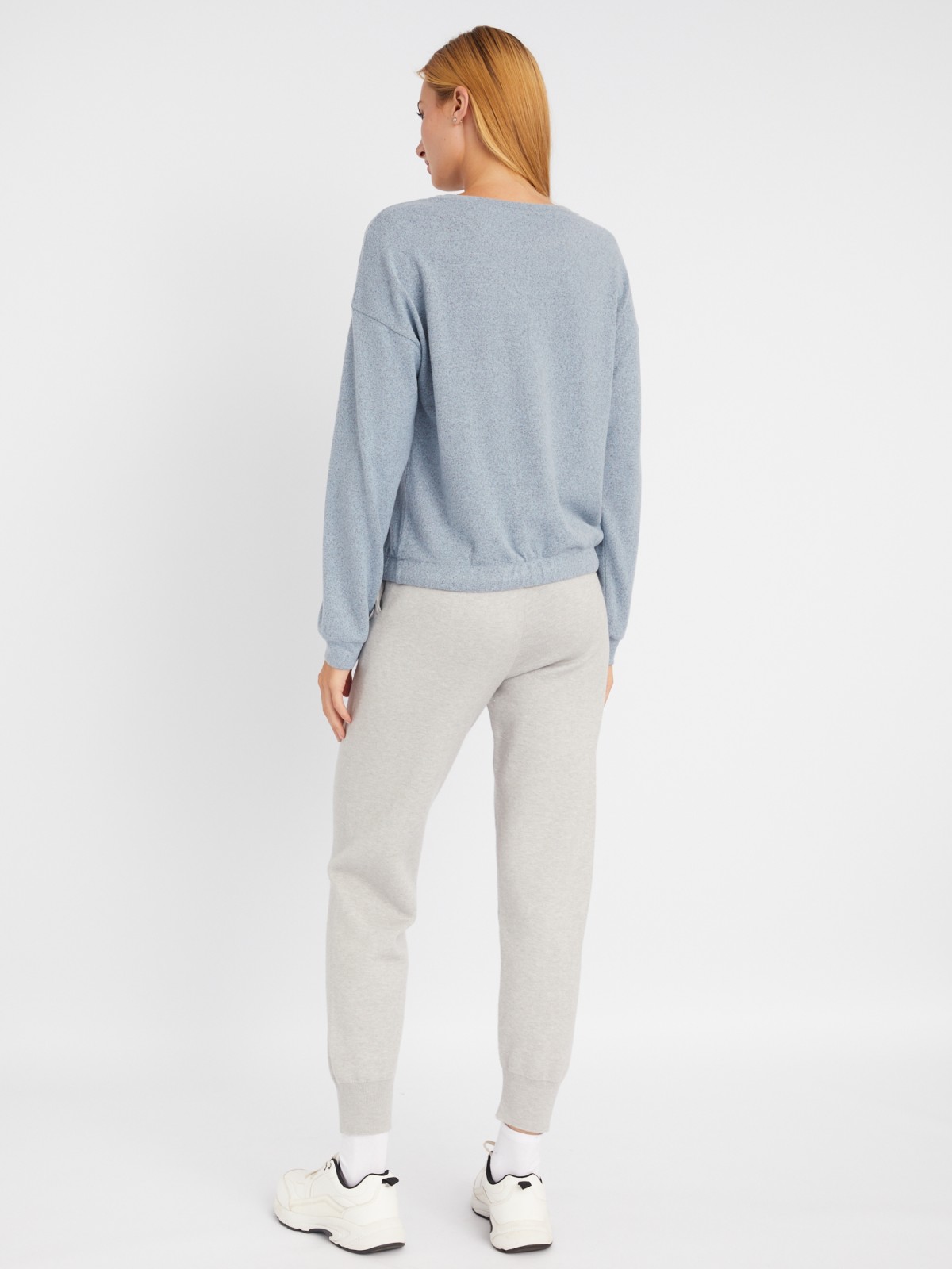 Джемпер из вязанного трикотажа на кулиске с металлизированным принтом-надписью