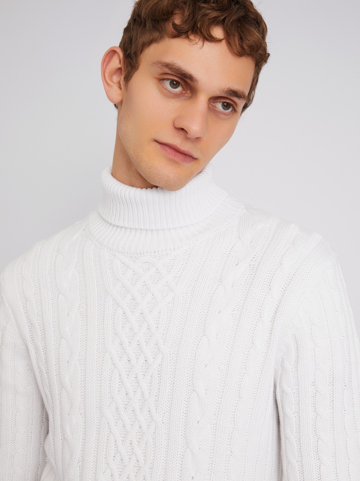 Вязаный свитер с фактурным узором косы zolla 013446165073, цвет молоко, размер S - фото 4