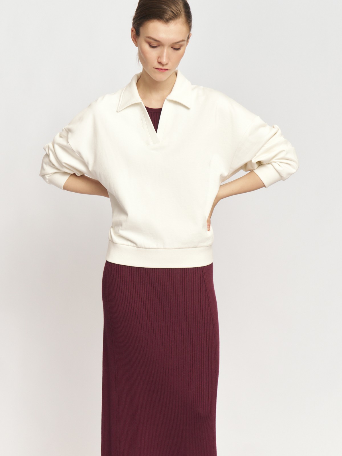 Свитшот из хлопка с отложным воротником