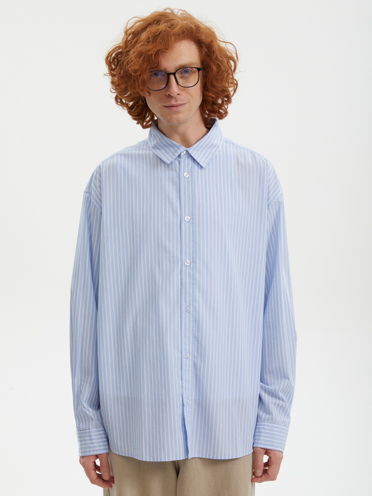 Офисная рубашка прямого силуэта с узором в полоску