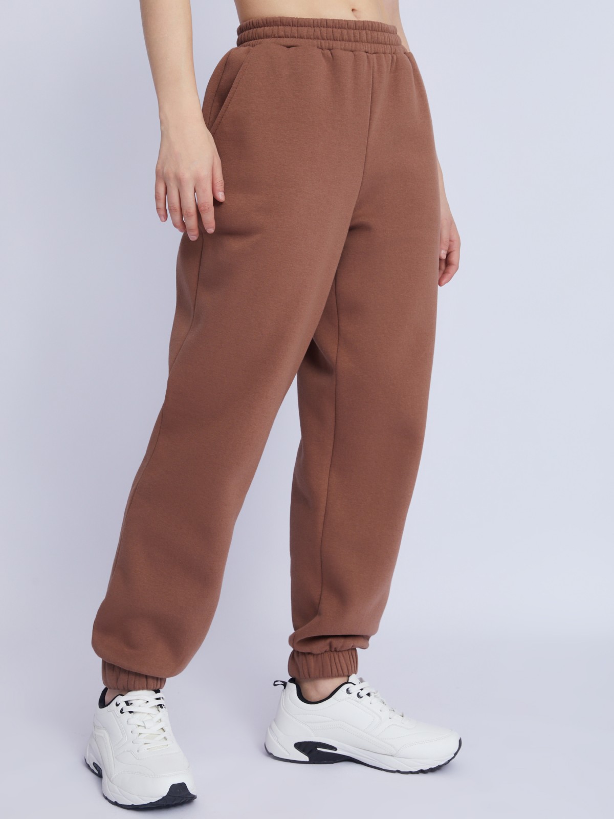Утеплённые трикотажные брюки-джоггеры с поясом на резинке zolla 223337643022, цвет коричневый, размер XS - фото 5