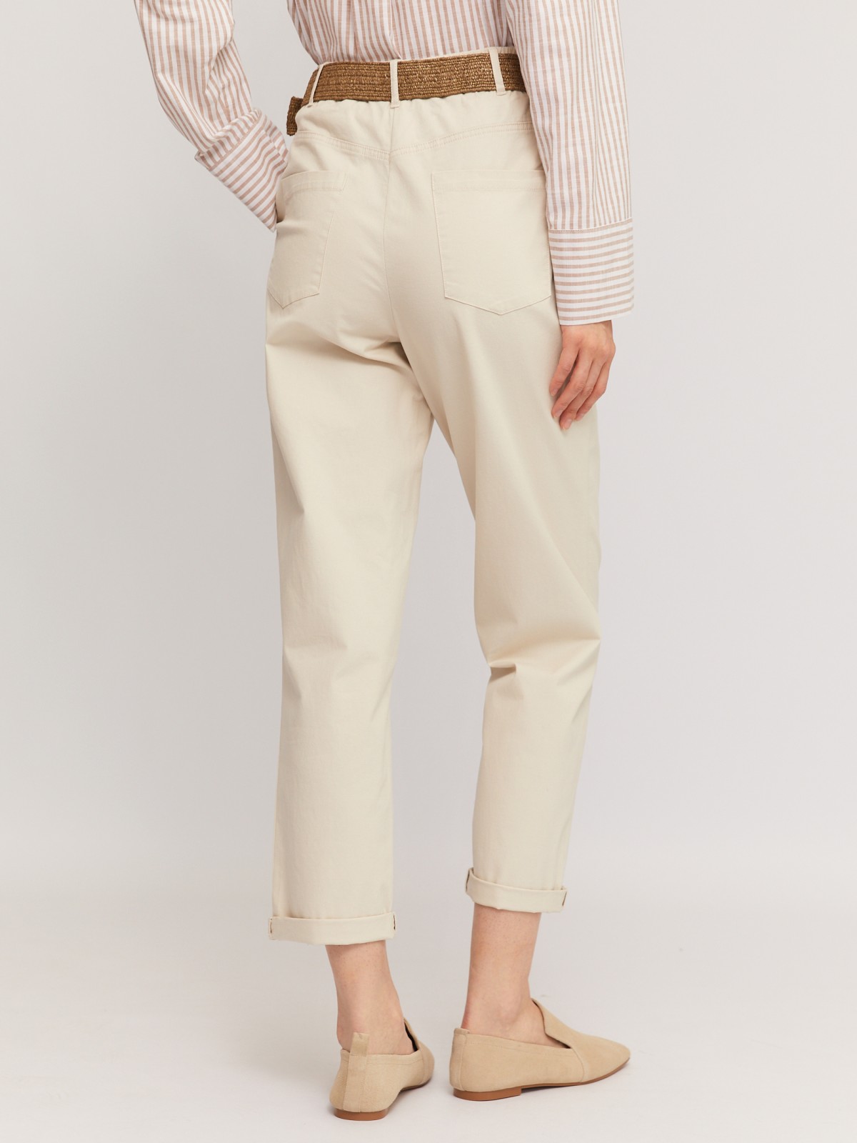 Брюки фасона Carrot из хлопка с ремнём