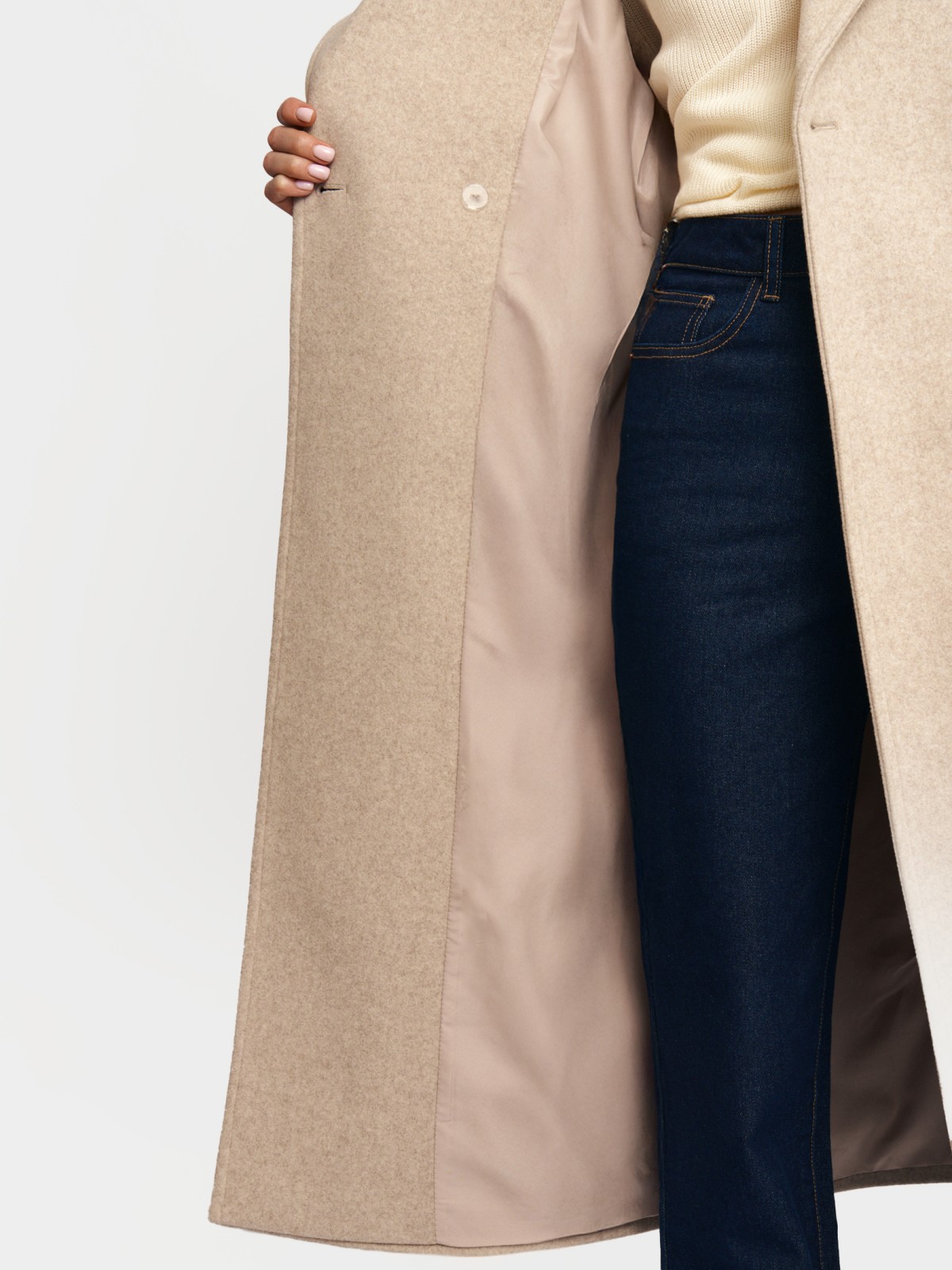 Длинное пальто оверсайз без утеплителя с поясом