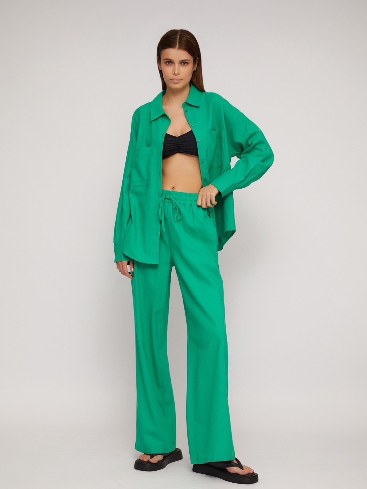 Льняные брюки на резинке с кулиской