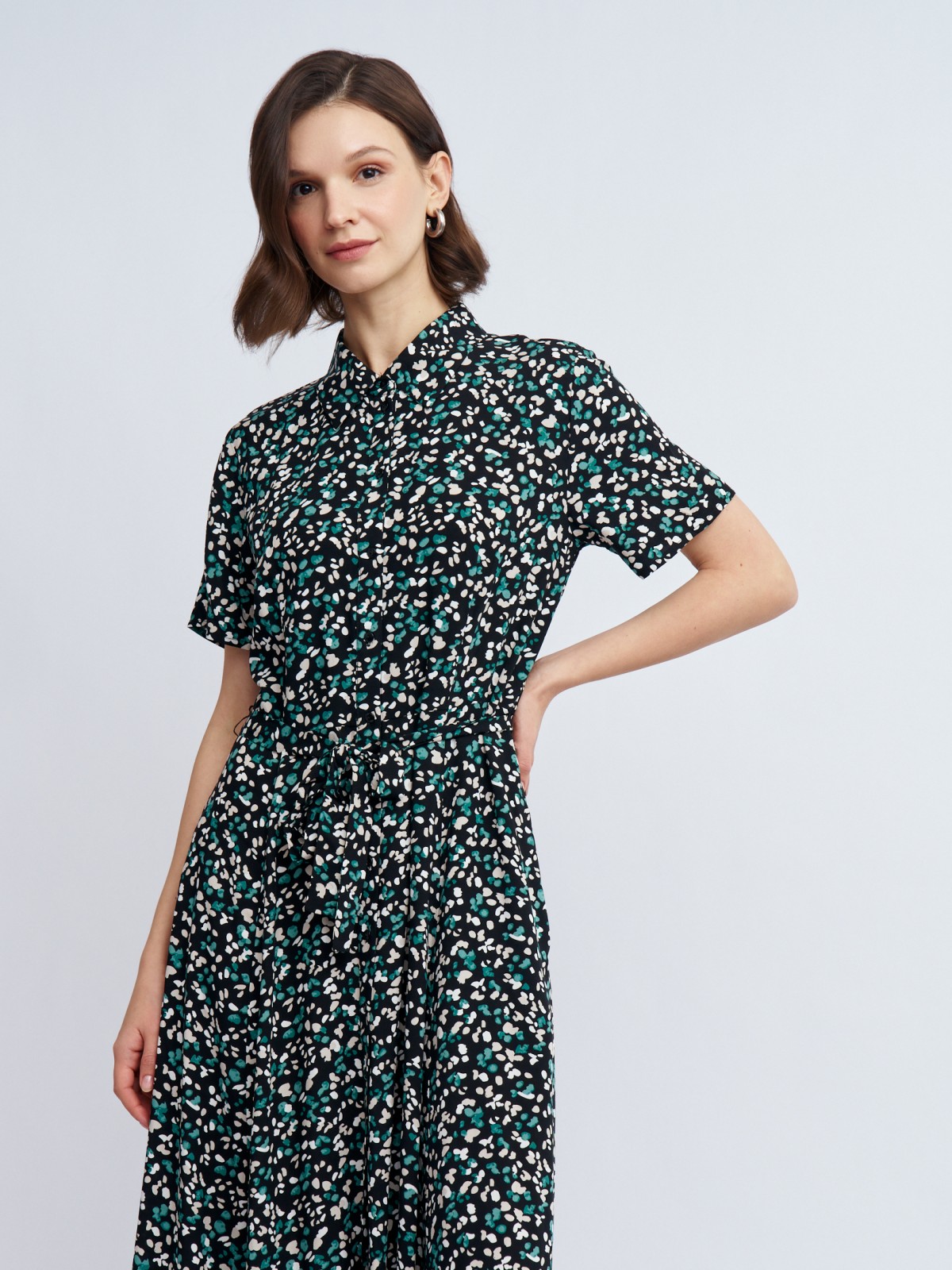 Платье-рубашка из вискозы с поясом