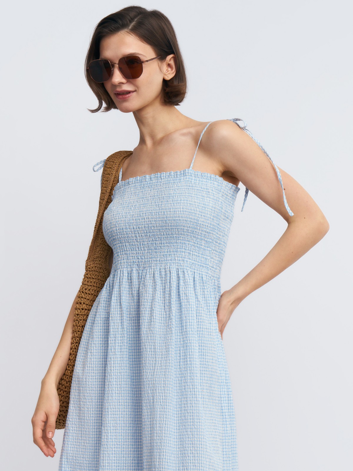 Сарафан длины миди на резинке и завязках