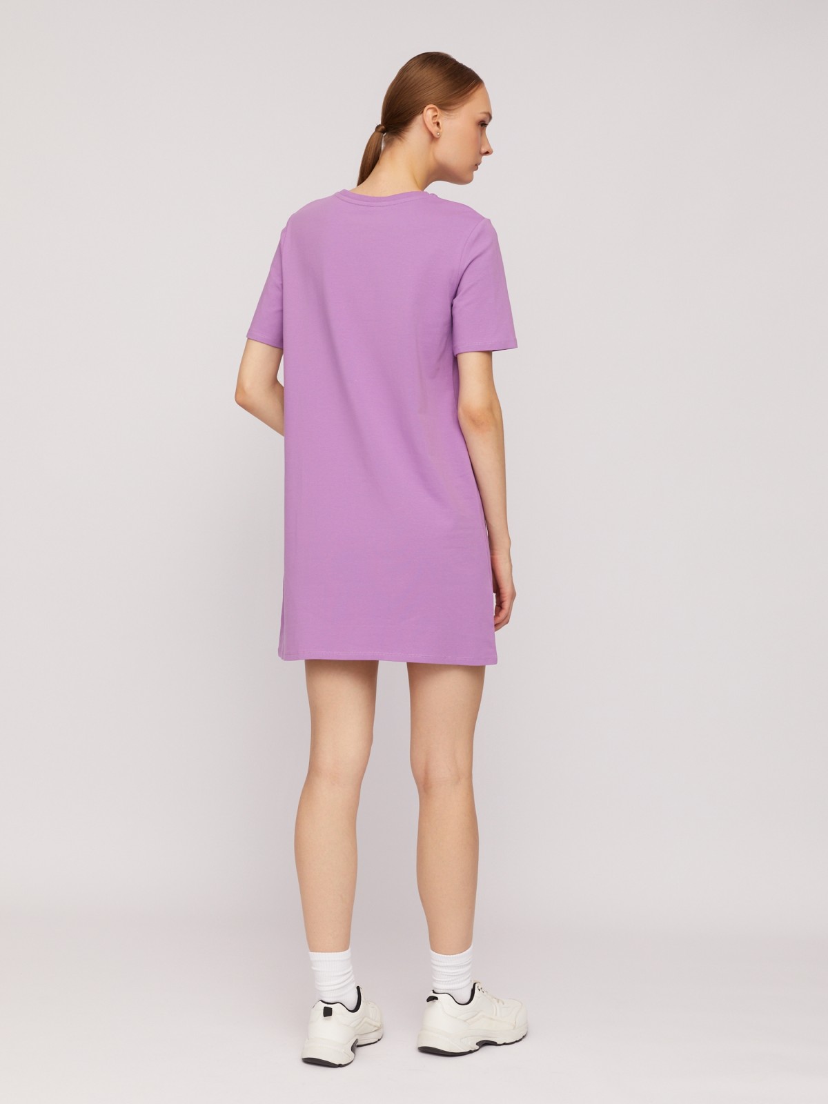 Платье-футболка из хлопка с коротким рукавом и принтом-надписью zolla N24218192022, цвет лиловый, размер XS - фото 6