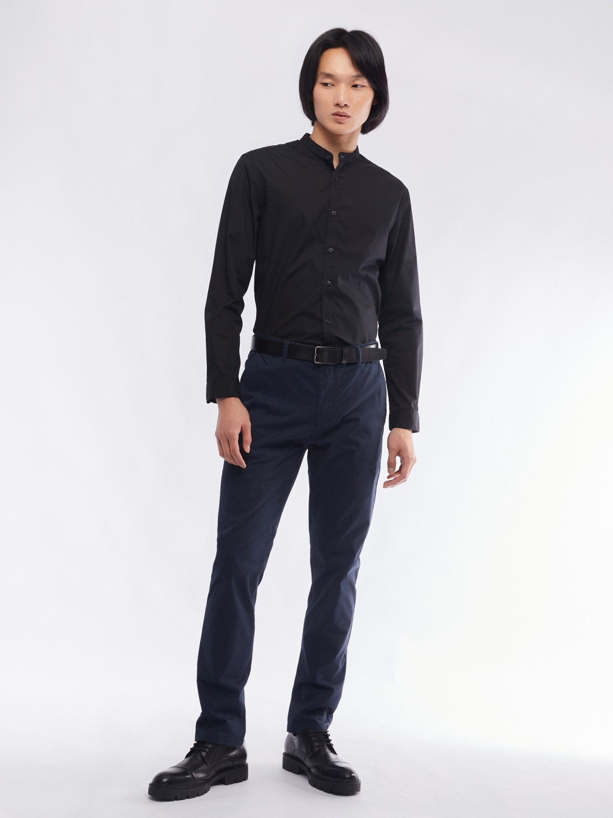 Офисная рубашка с воротником-стойкой и длинным рукавом zolla 01411217W072, цвет черный, размер S - фото 2