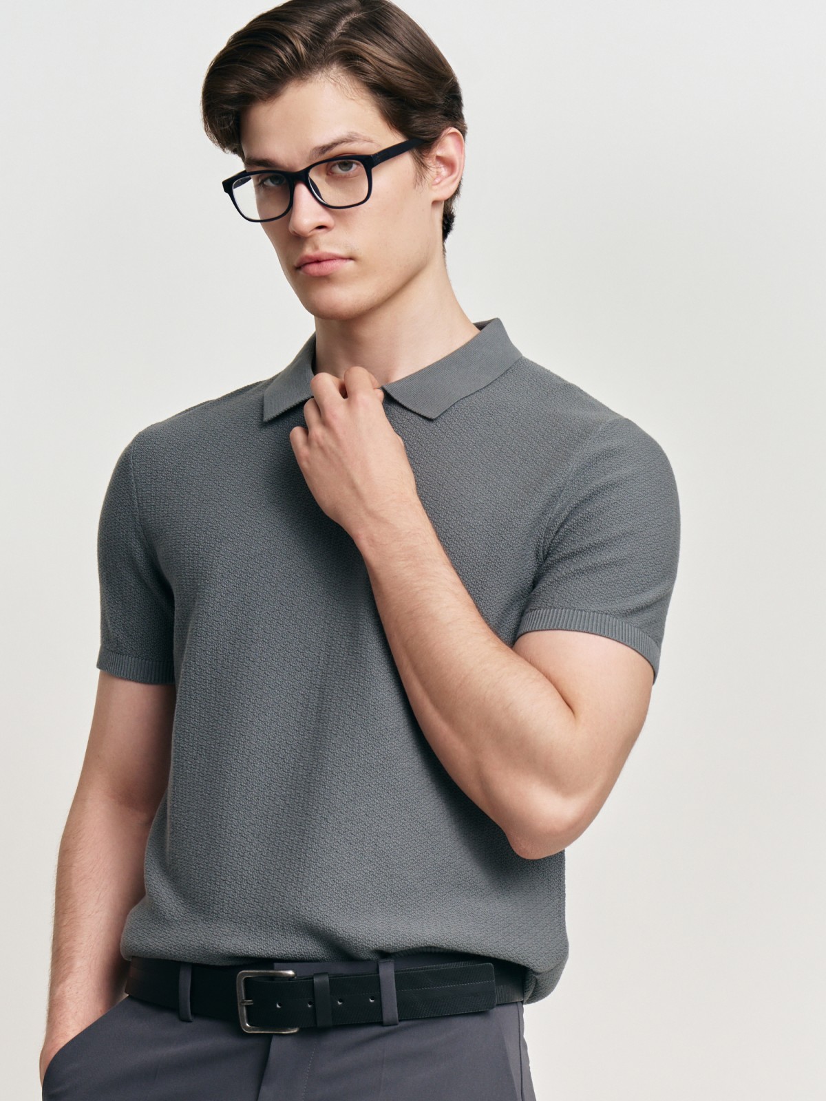 Трикотажный джемпер поло из хлопка с коротким рукавом