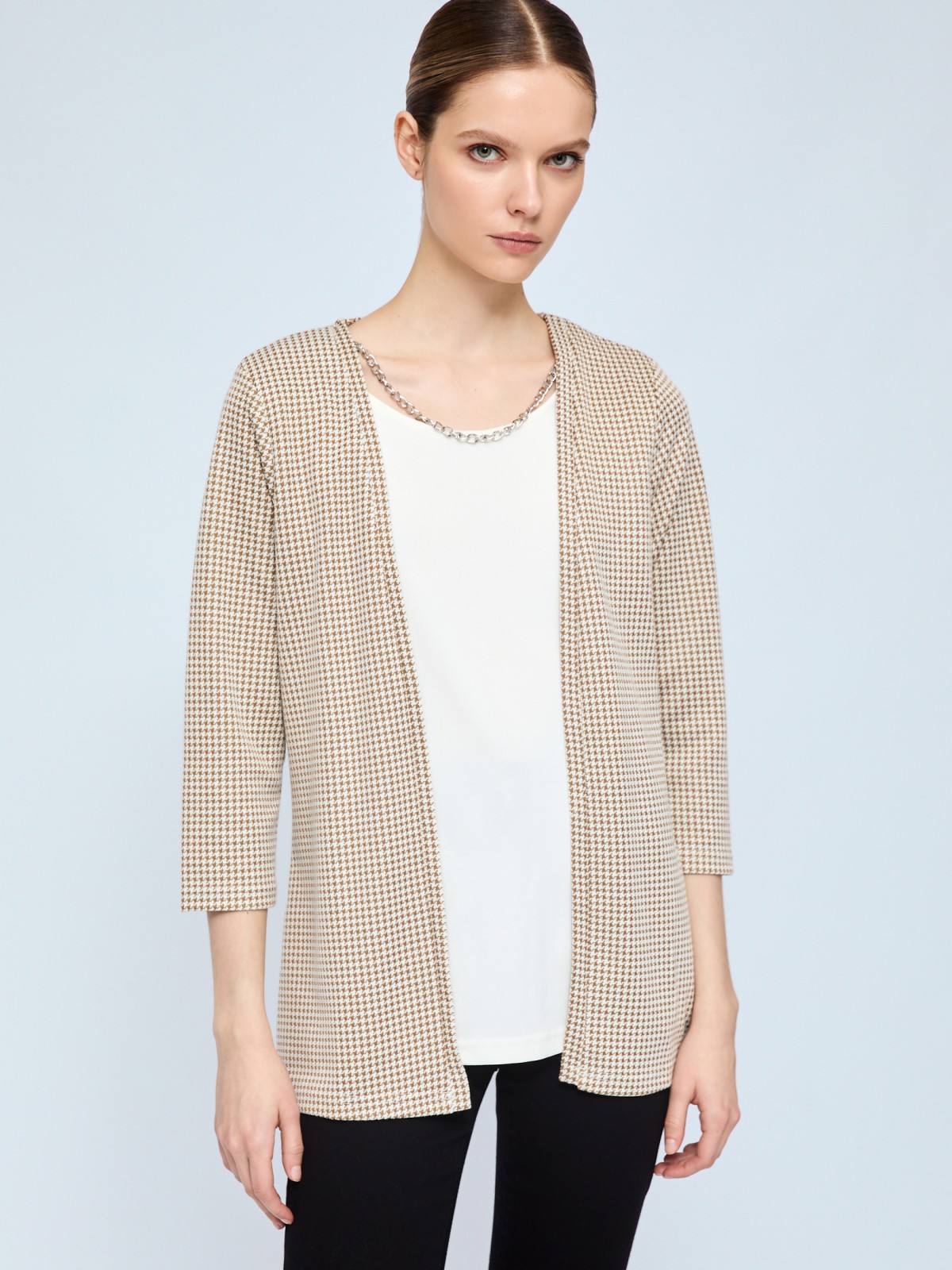 Комбинированный джемпер с имитацией кардигана и цепочкой