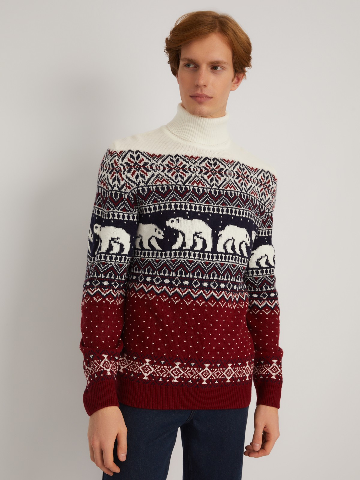 Вязаный свитер из акрила со скандинавским узором zolla 013446101013, цвет бордо, размер M - фото 3