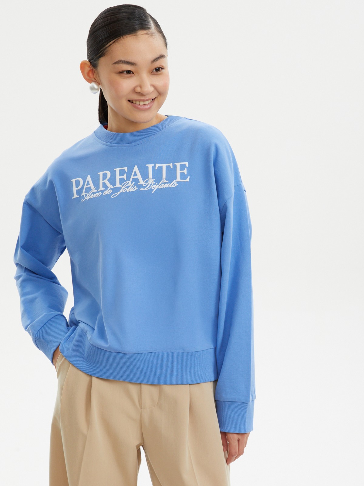 Свитшот из хлопка с принтом-надписью