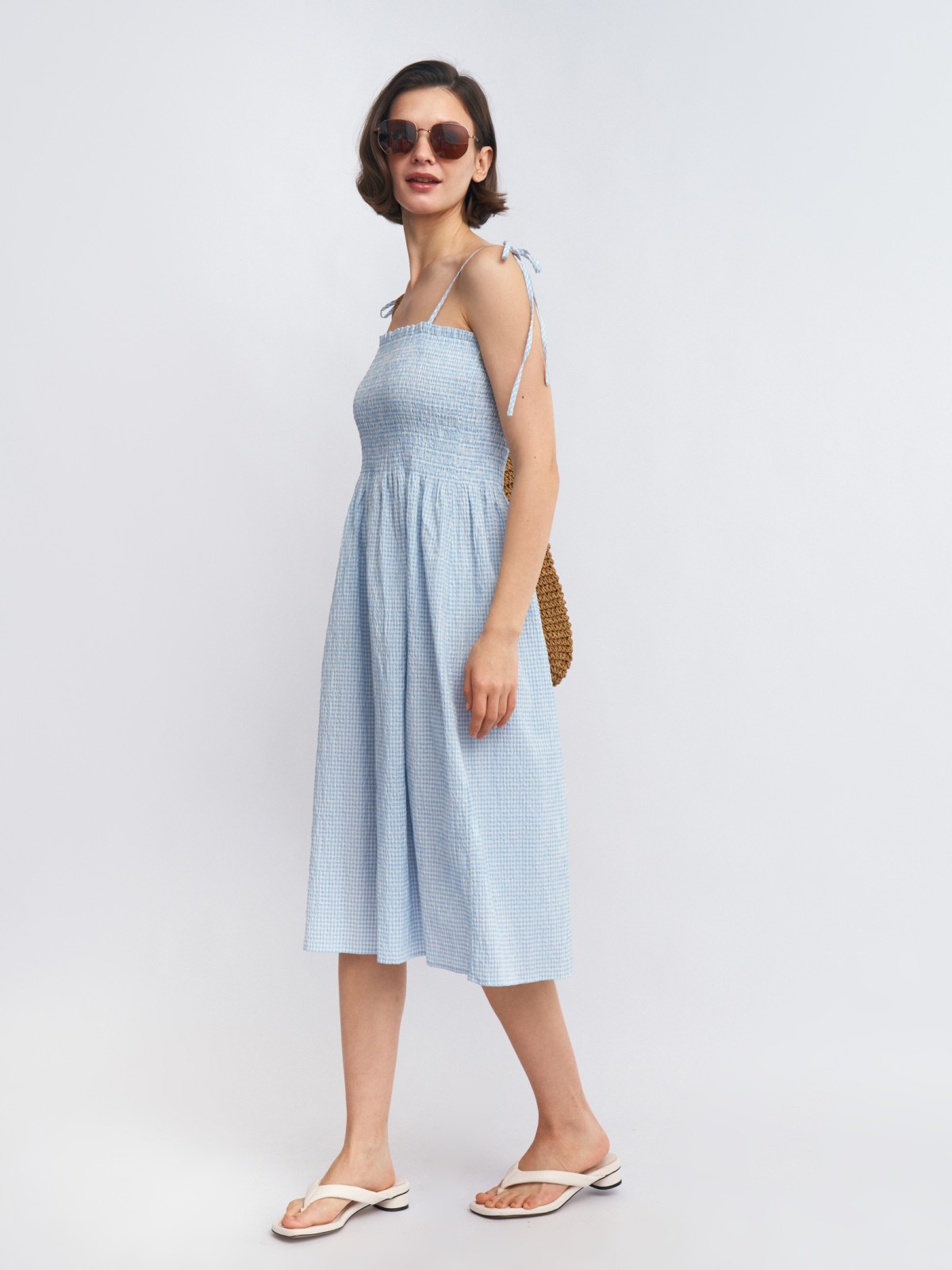 Сарафан длины миди на резинке и завязках