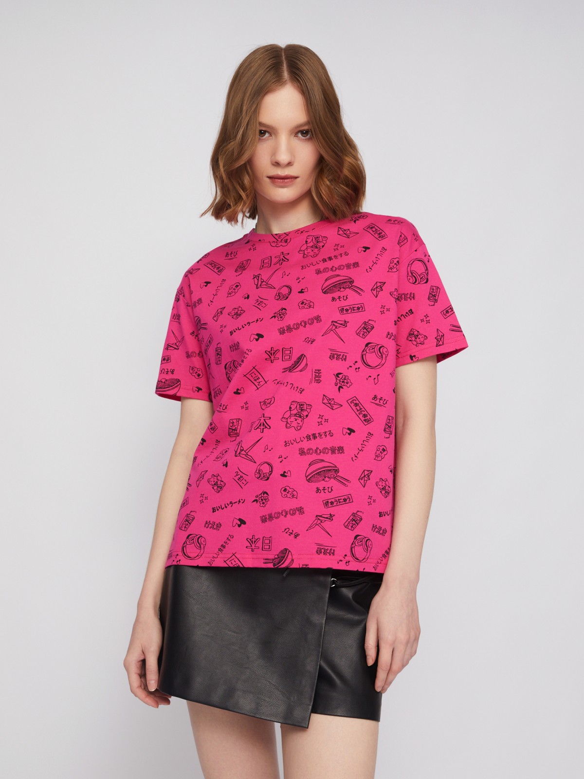 Футболка из хлопка с коротким рукавом и принтом