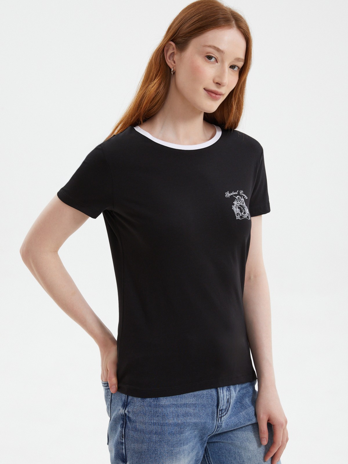 Трикотажная футболка из хлопка с принтом