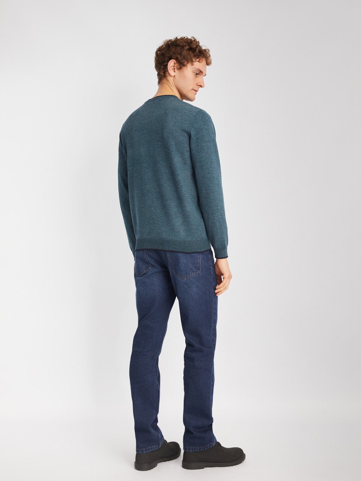 Тонкий трикотажный пуловер с длинным рукавом zolla 014116101082, цвет темно-бирюзовый, размер M - фото 6