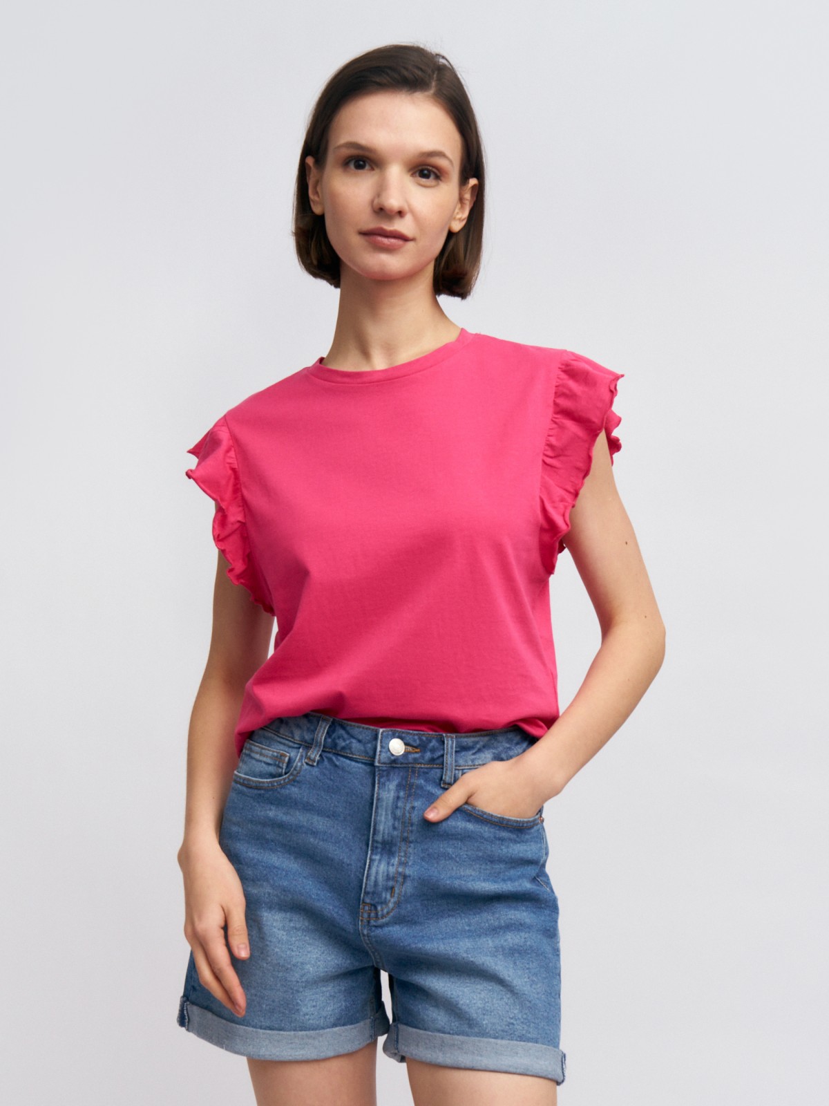 Топ из хлопка с рукавами-воланами