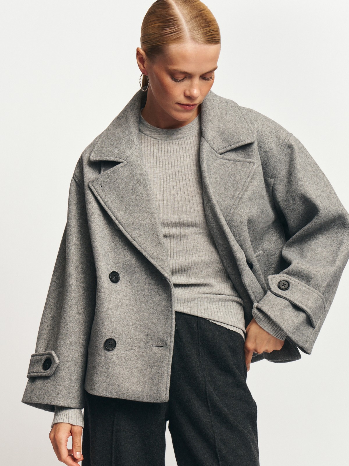 Тёплое пальто-пиджак двубортное