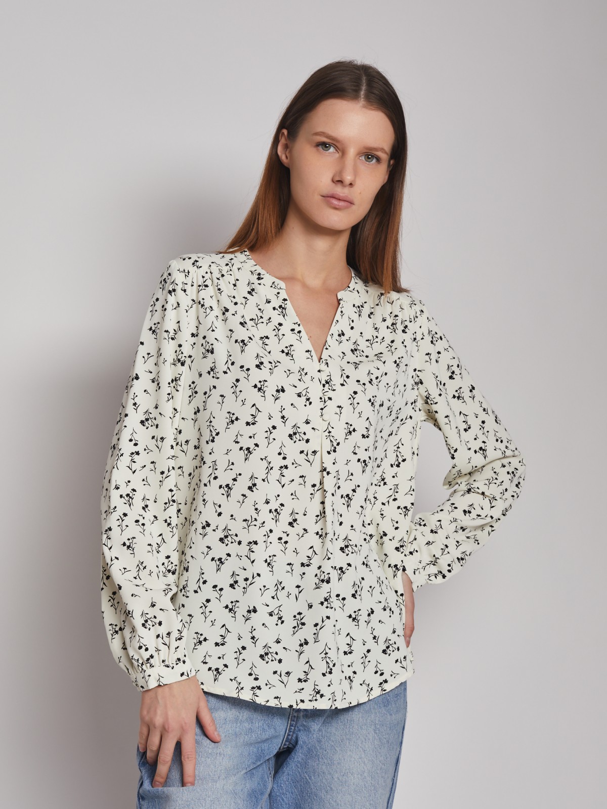 Принтованная блузка с длинным рукавом