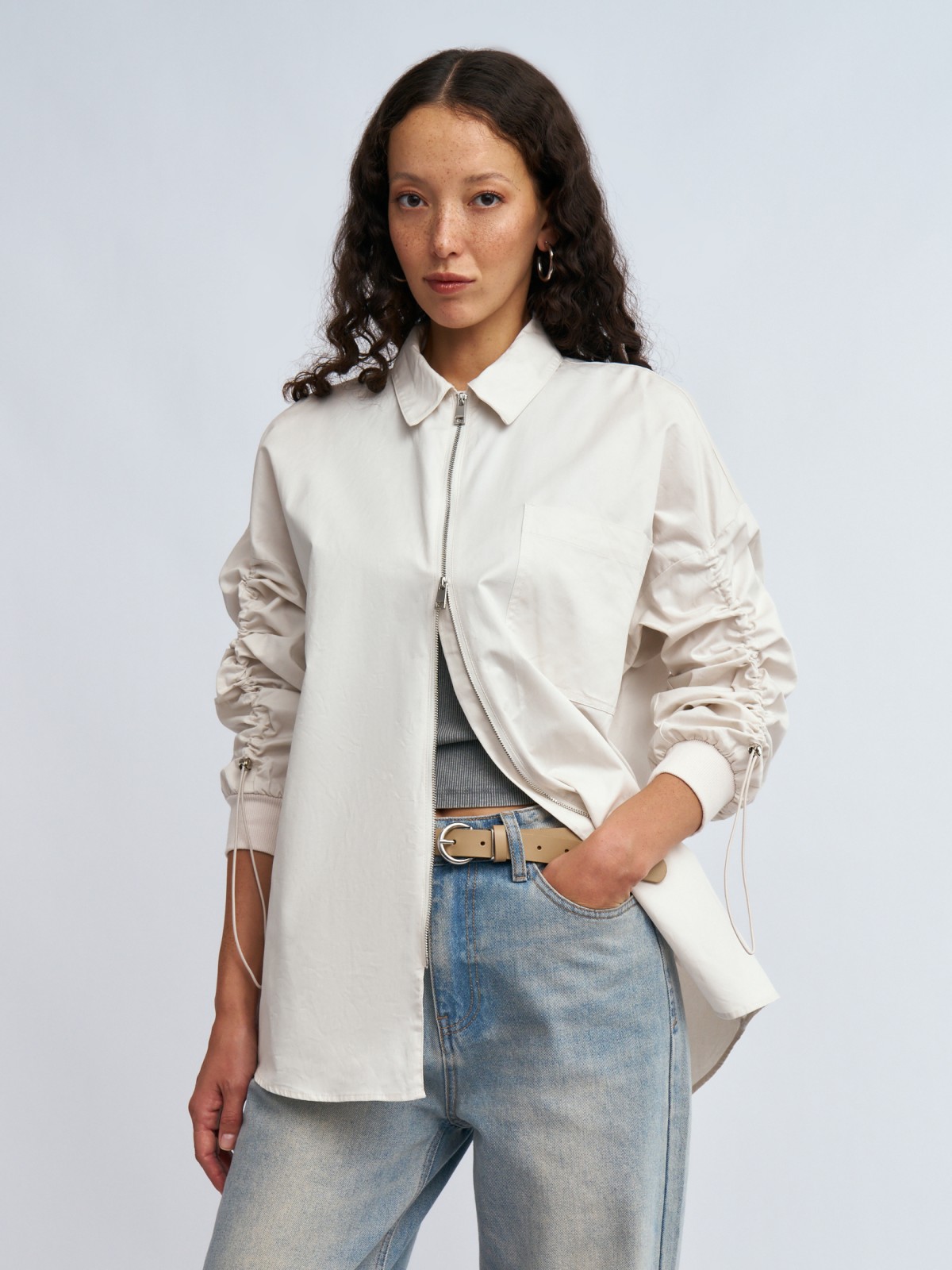 Рубашка из хлопка свободного силуэта на молнии