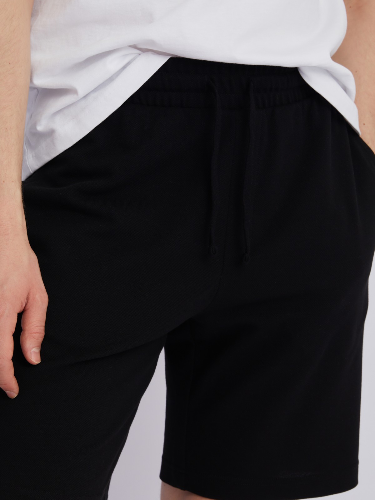 Трикотажные шорты из хлопка zolla 213237J1U012, цвет черный, размер XS - фото 3