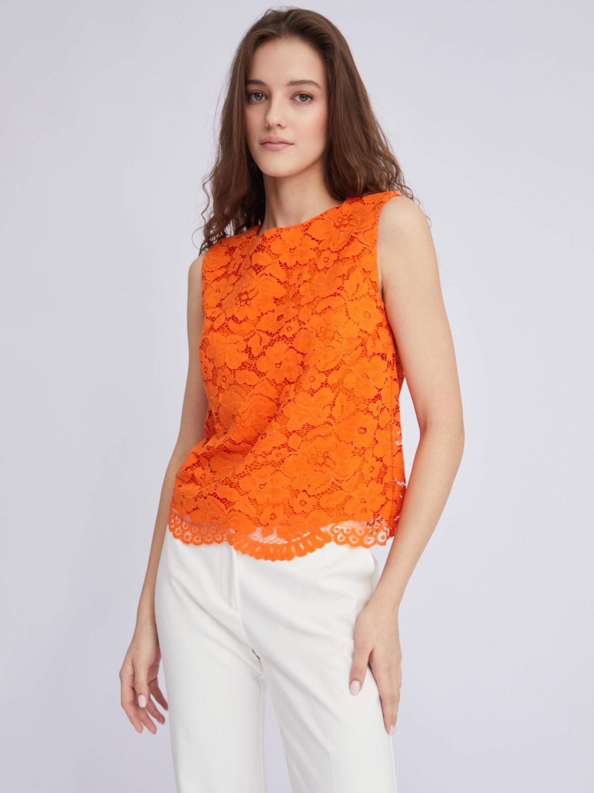 Кружевной топ-блузка без рукавов zolla 02324132L053, цвет оранжевый, размер XS - фото 5