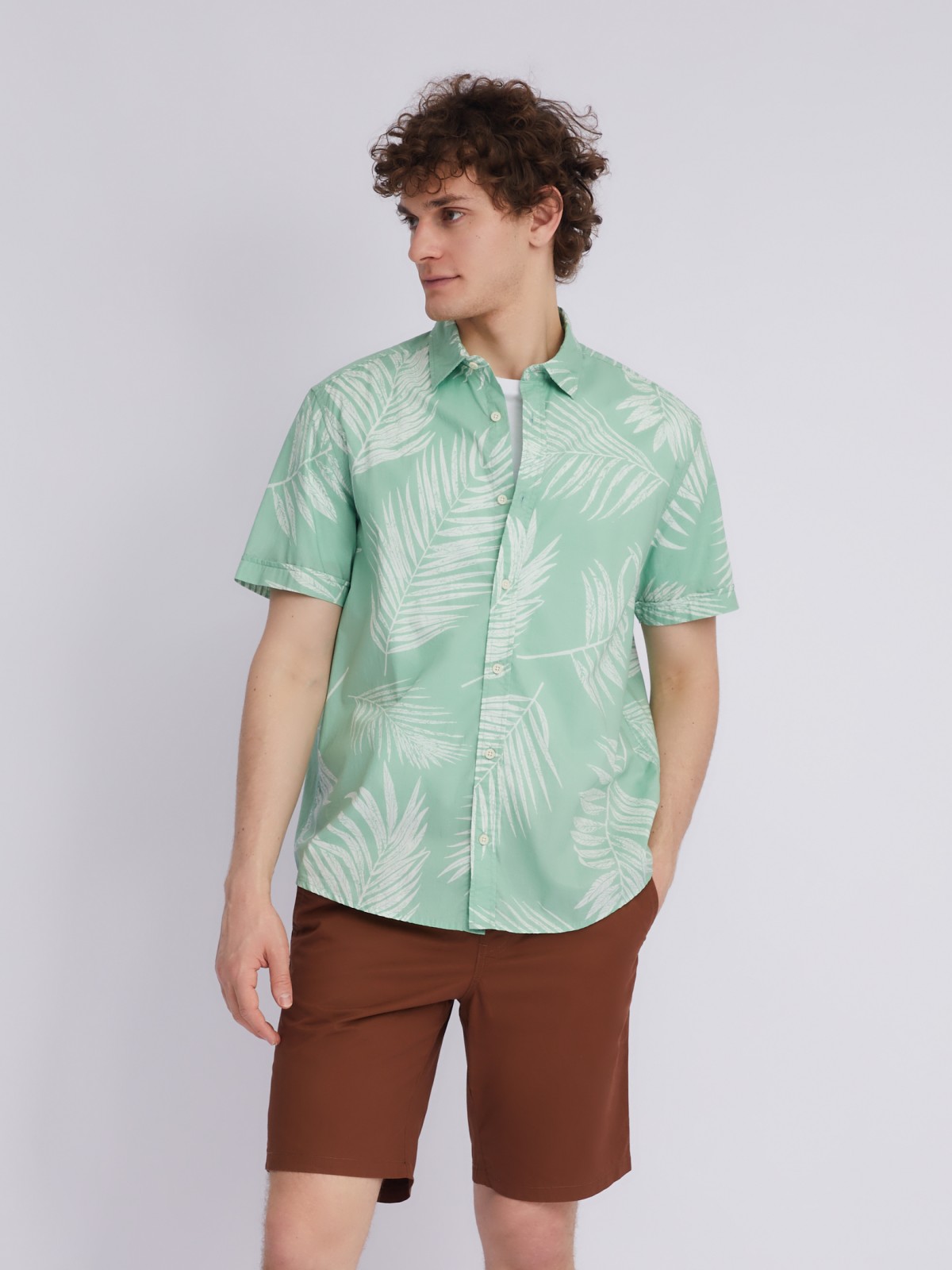 Рубашка из хлопка с принтом zolla 21325224R051, цвет зеленый, размер S - фото 6
