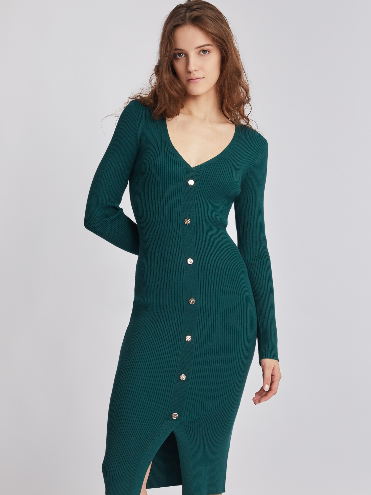 Платье вязаное zolla 223348493031, цвет темно-зеленый, размер S