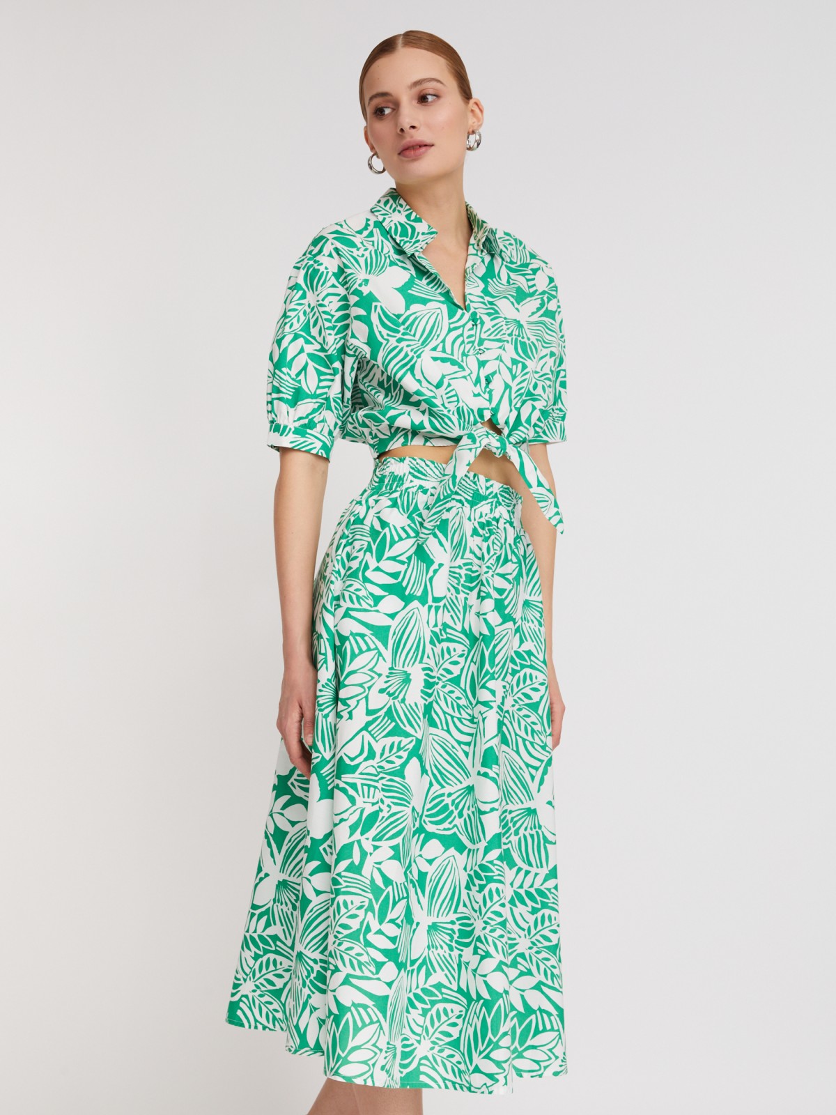 Юбка на резинке из хлопка с тропическим принтом