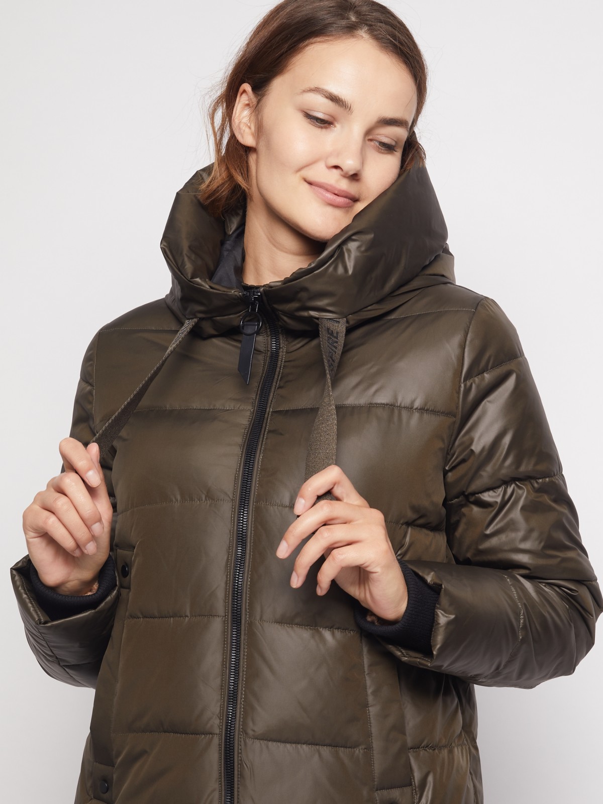 Утеплённое пальто с капюшоном zolla 020345212064, цвет хаки, размер XS - фото 4