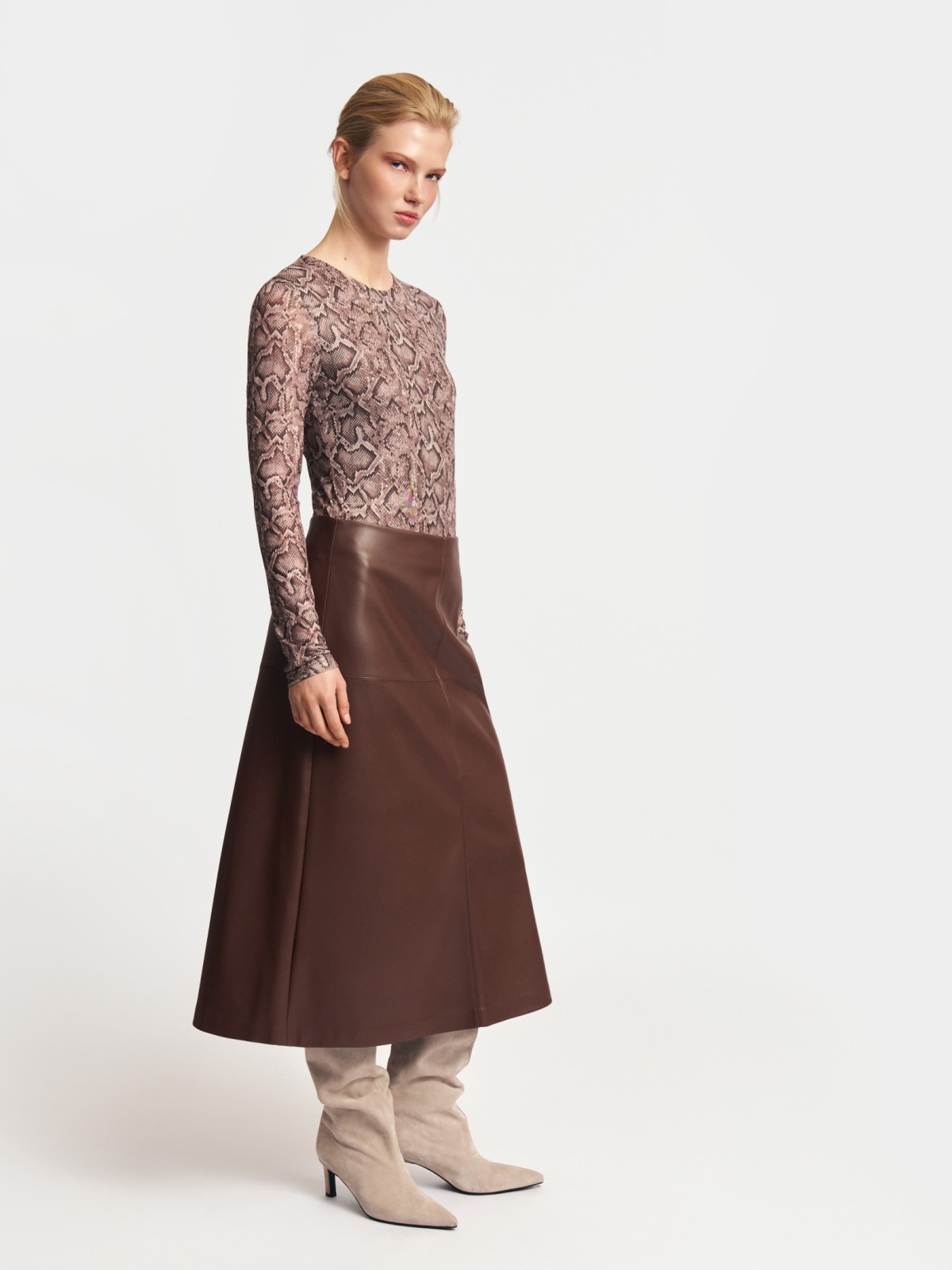 Лонгслив-боди из сетки с принтом