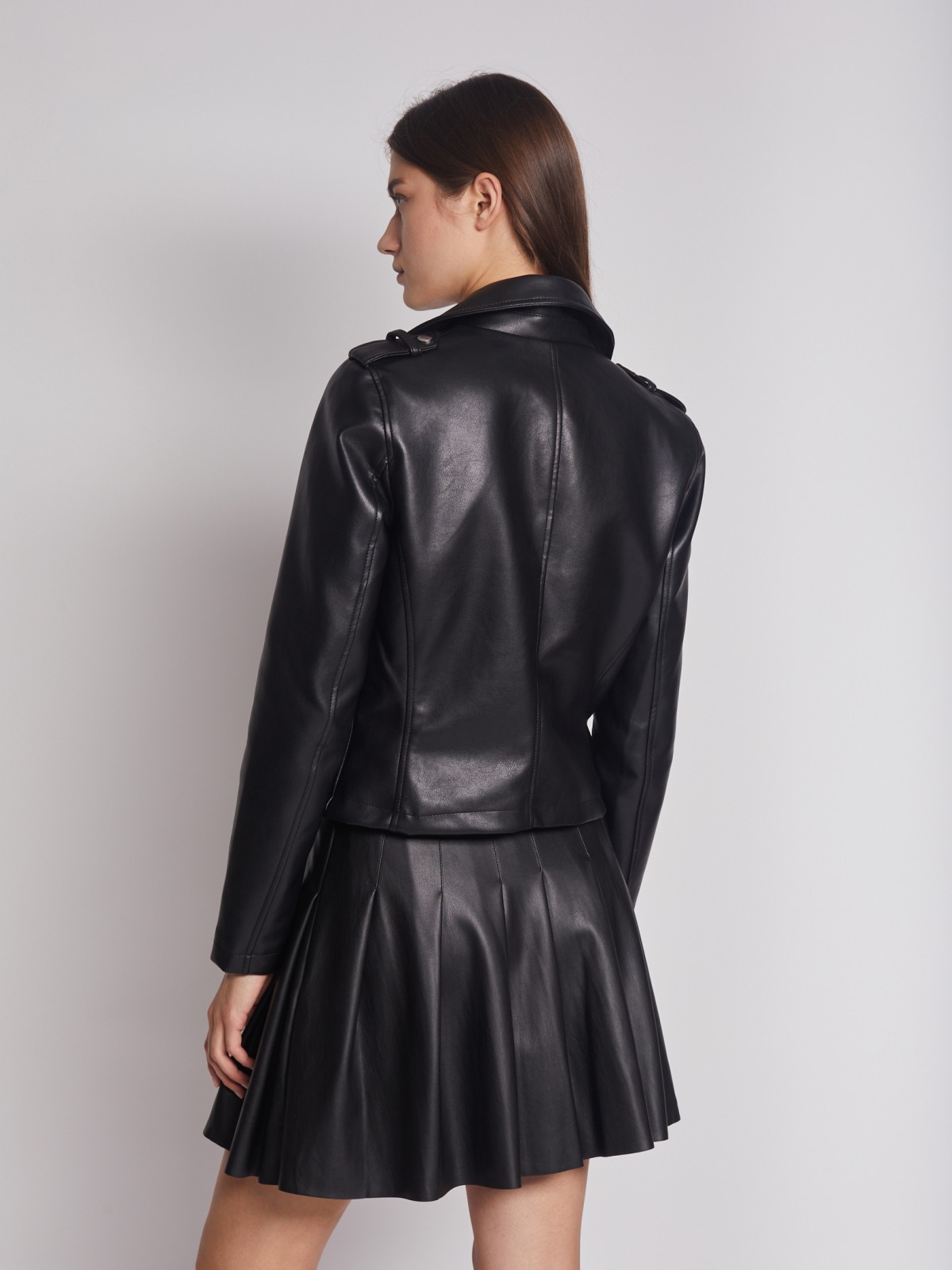 Куртка-косуха из искусственной кожи zolla 022325602034, цвет черный, размер XS - фото 6